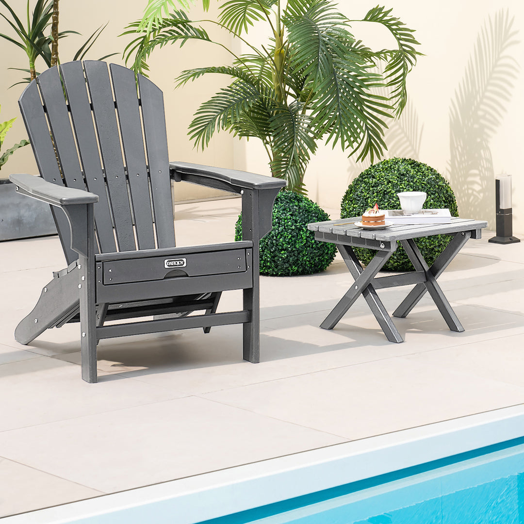 2 Pieces Folding Adirondack Side Table Poolside Garden Patio Gray Image 7