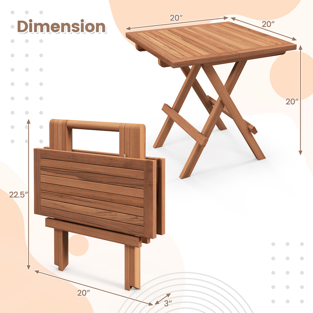 Indonesia Teak Wood Folding End Table Square Side Table w/ Slatted Tabletop Yard Natural Image 3