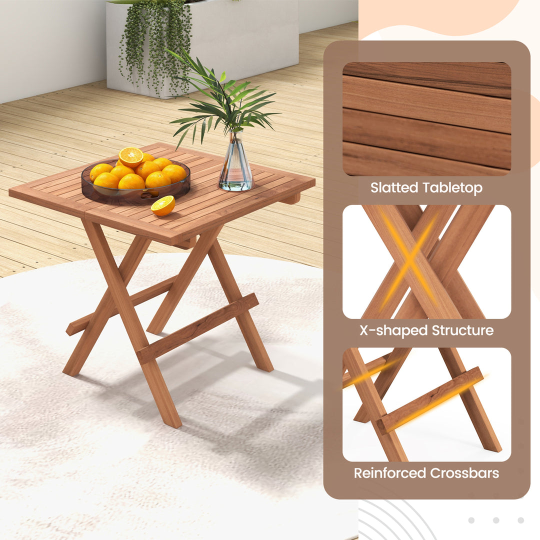 Indonesia Teak Wood Folding End Table Square Side Table w/ Slatted Tabletop Yard Natural Image 6