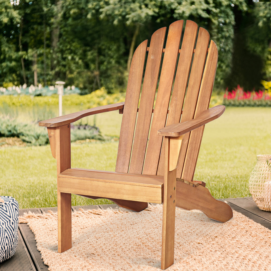 Outdoor Adirondack Chair Solid Wood Durable Patio Garden Furniture GrayNaturalWhite Image 4