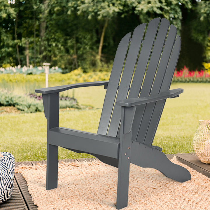 Outdoor Adirondack Chair Solid Wood Durable Patio Garden Furniture GrayNaturalWhite Image 5