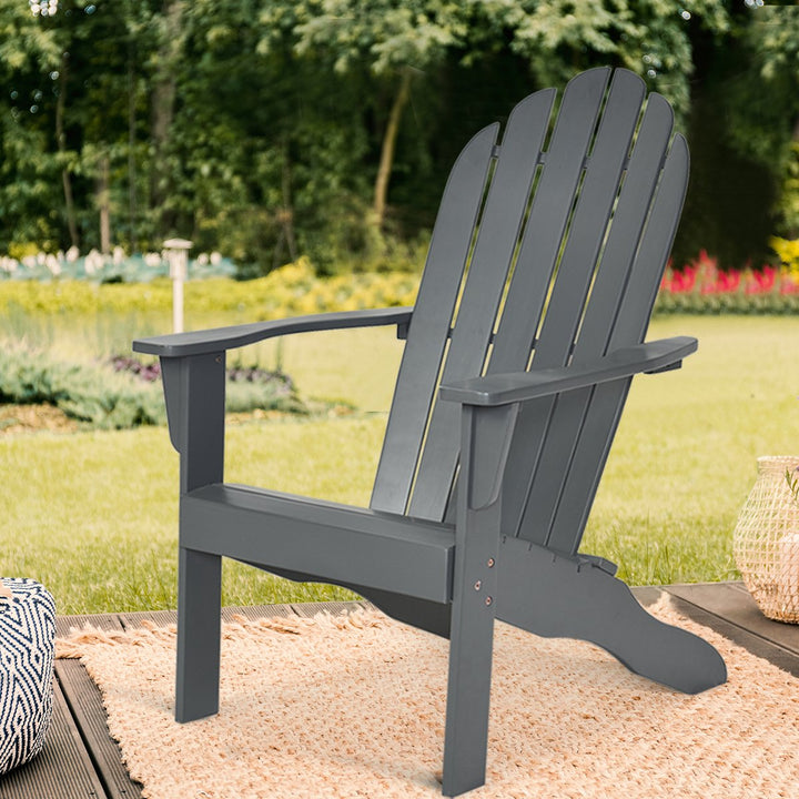 Outdoor Adirondack Chair Solid Wood Durable Patio Garden Furniture GrayNaturalWhite Image 1