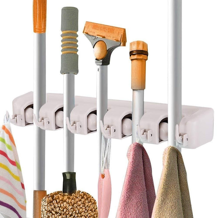 Mop Holder Hanger 5 Position Home Kitchen Storage Broom Organizer Wall Mounted Image 3