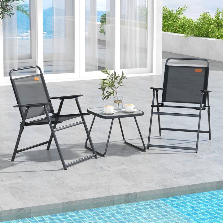 3-Piece Patio Bistro Set Outdoor Folding Chairs and Table Set Balcony Yard Poolside Black Image 2