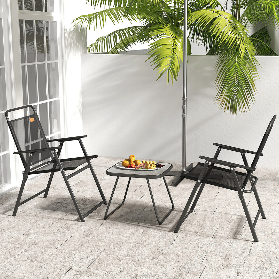 3-Piece Patio Bistro Set Outdoor Folding Chairs and Table Set Balcony Yard Poolside Black Image 4