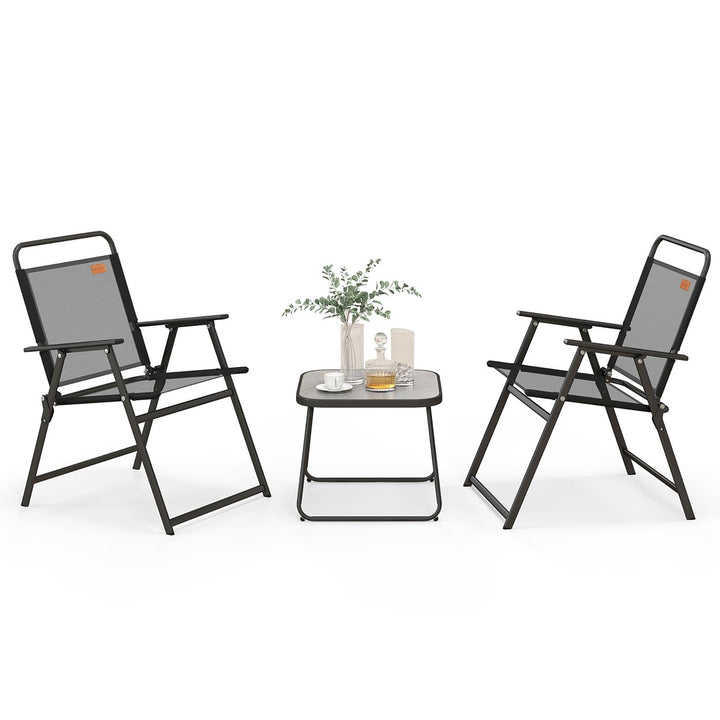 3-Piece Patio Bistro Set Outdoor Folding Chairs and Table Set Balcony Yard Poolside Black Image 5