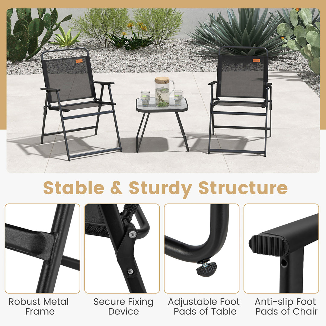 3-Piece Patio Bistro Set Outdoor Folding Chairs and Table Set Balcony Yard Poolside Black Image 9