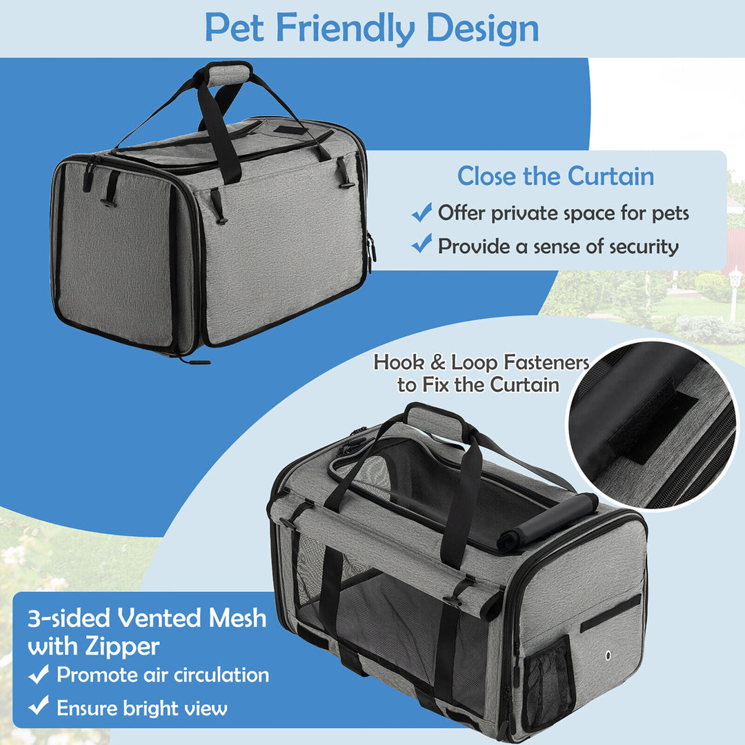 Cat Carrier with Wheels Large Rolling Cat Dog Carrier w/Telescopic Handle Grey Image 6