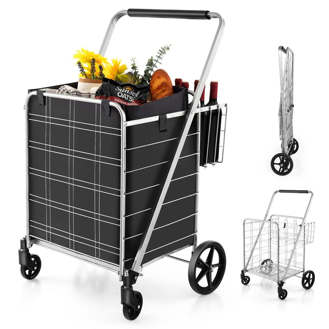 Folding Shopping Cart Jumbo Upgraded Utility Grocery Cart w/ Waterproof Liner Image 1