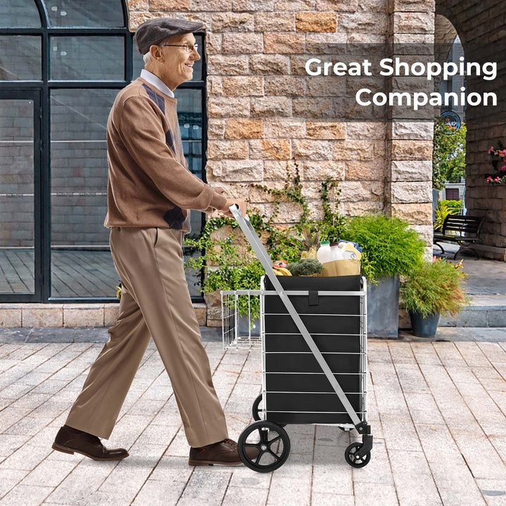 Folding Shopping Cart Jumbo Upgraded Utility Grocery Cart w/ Waterproof Liner Image 2