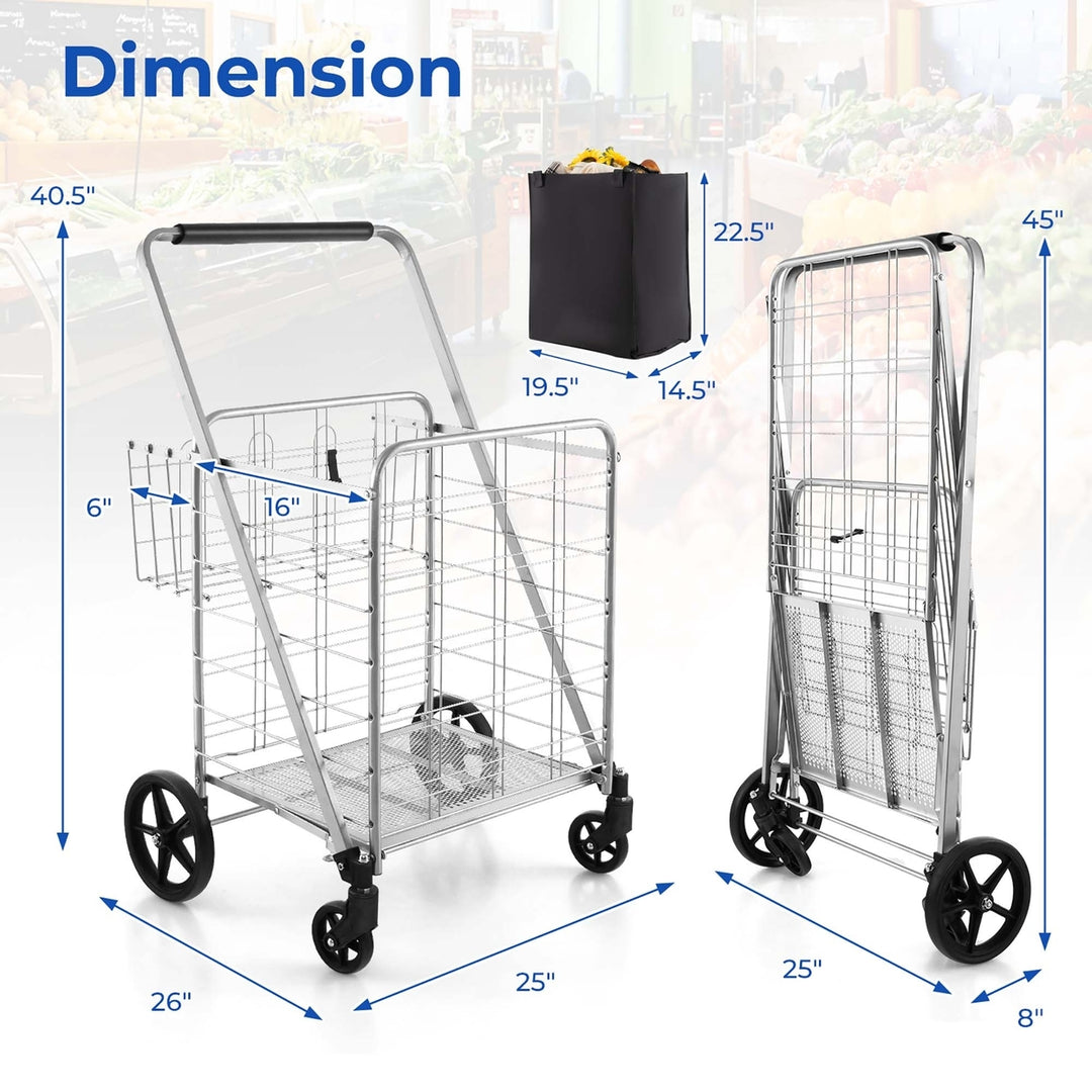 Folding Shopping Cart Jumbo Upgraded Utility Grocery Cart w/ Waterproof Liner Image 3