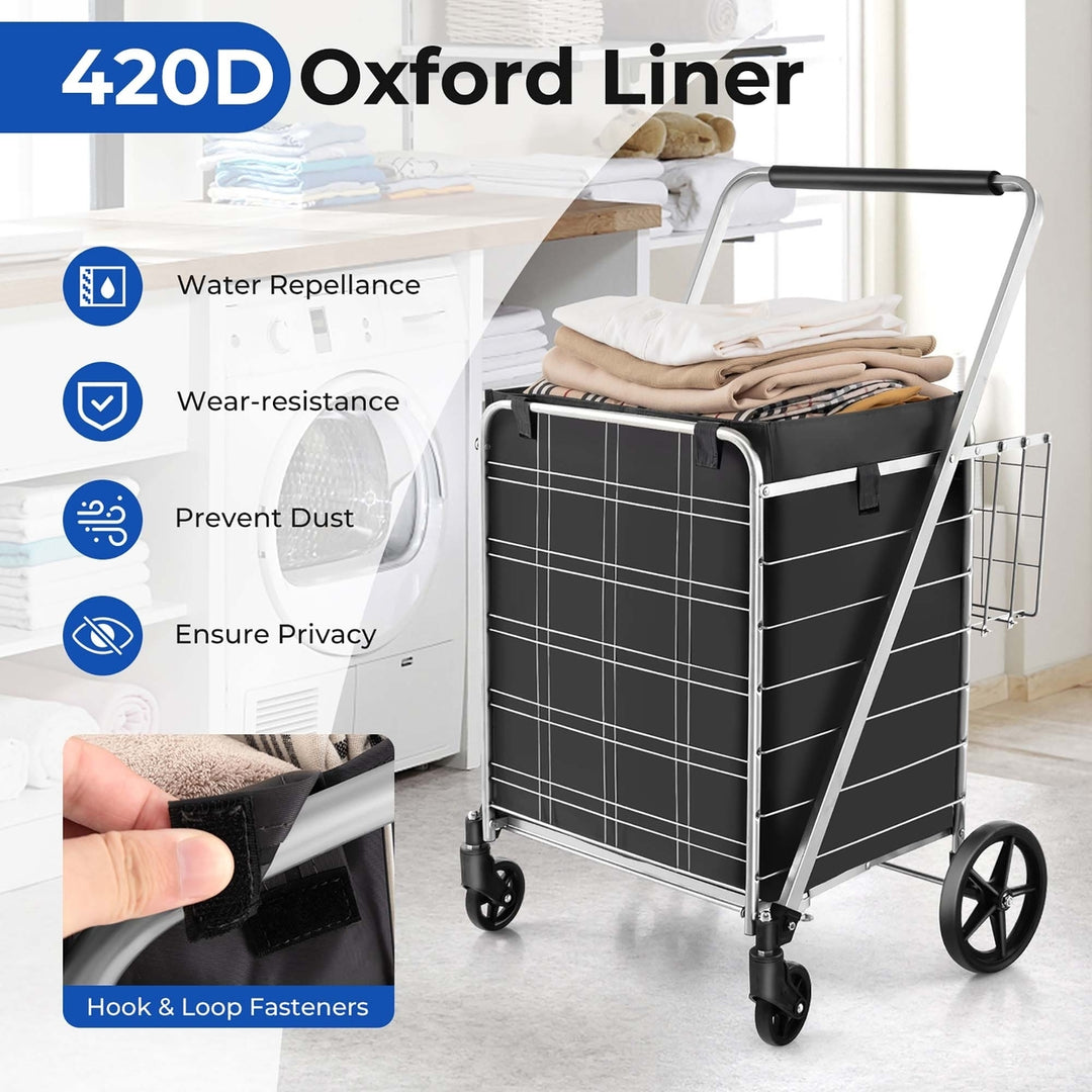 Folding Shopping Cart Jumbo Upgraded Utility Grocery Cart w/ Waterproof Liner Image 6