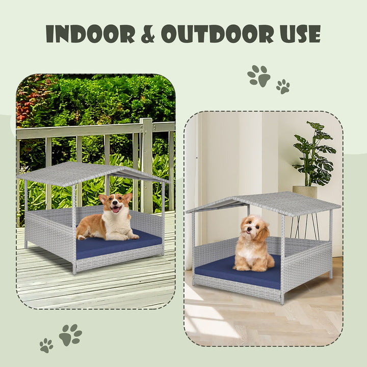 Wicker Dog House Weather-Resistant Raised Rattan Pet Bed w/ Detachable Cushion Image 5