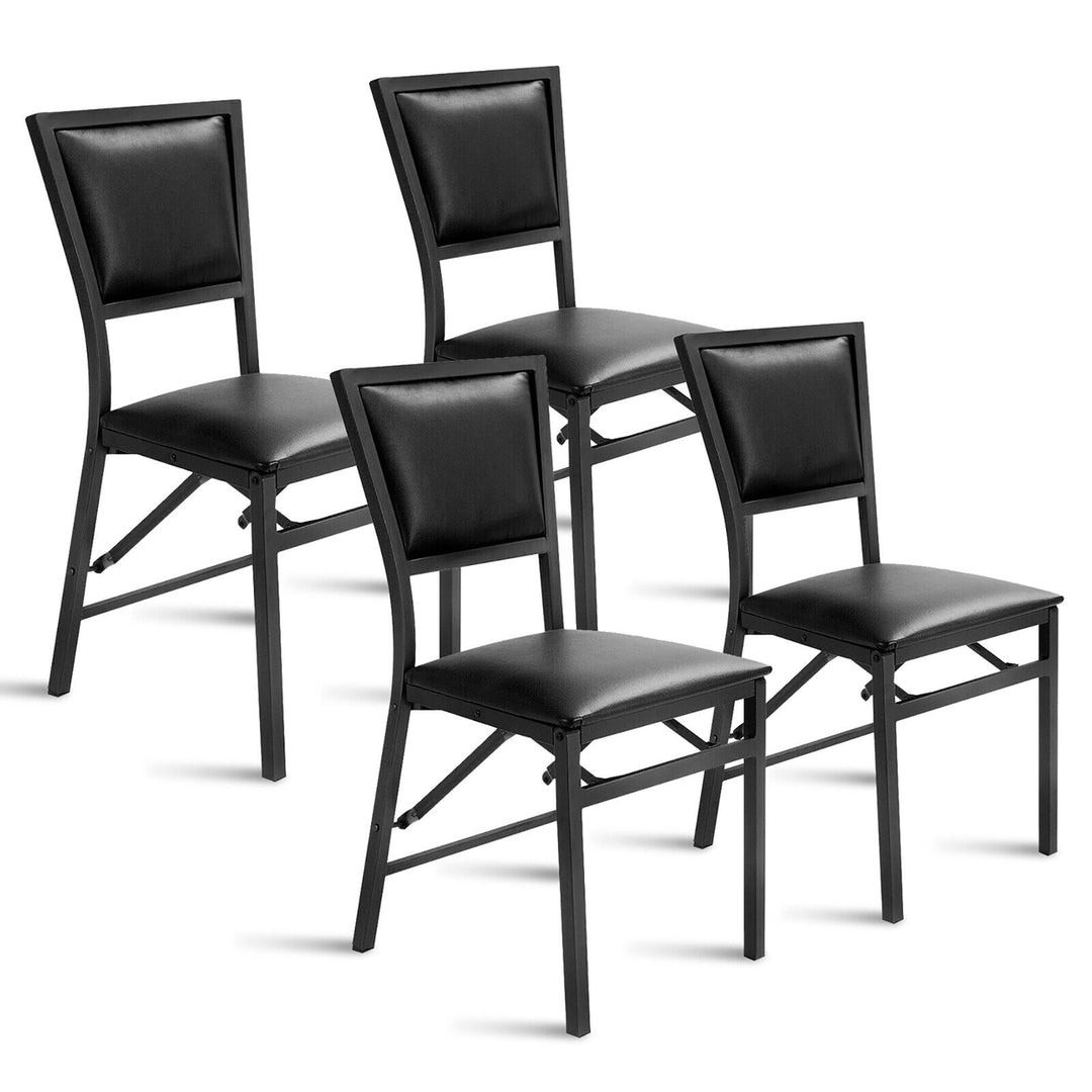 Set of 2 Steel Folding Chair PU Upholstered Counter Height Side Chairs w/ High Backrest Image 1