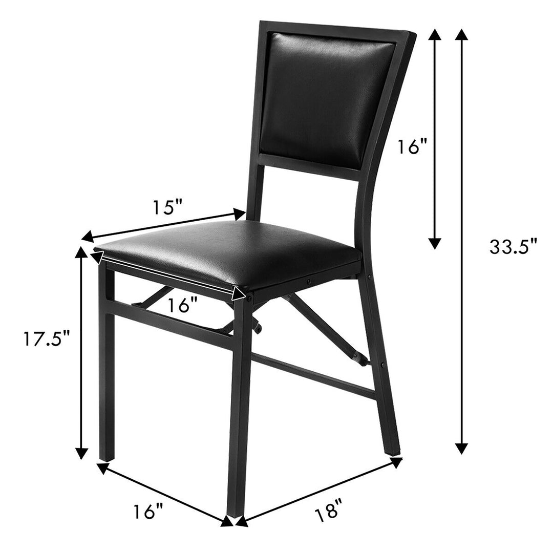 Set of 2 Steel Folding Chair PU Upholstered Counter Height Side Chairs w/ High Backrest Image 3