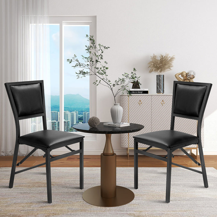 Set of 2 Steel Folding Chair PU Upholstered Counter Height Side Chairs w/ High Backrest Image 5