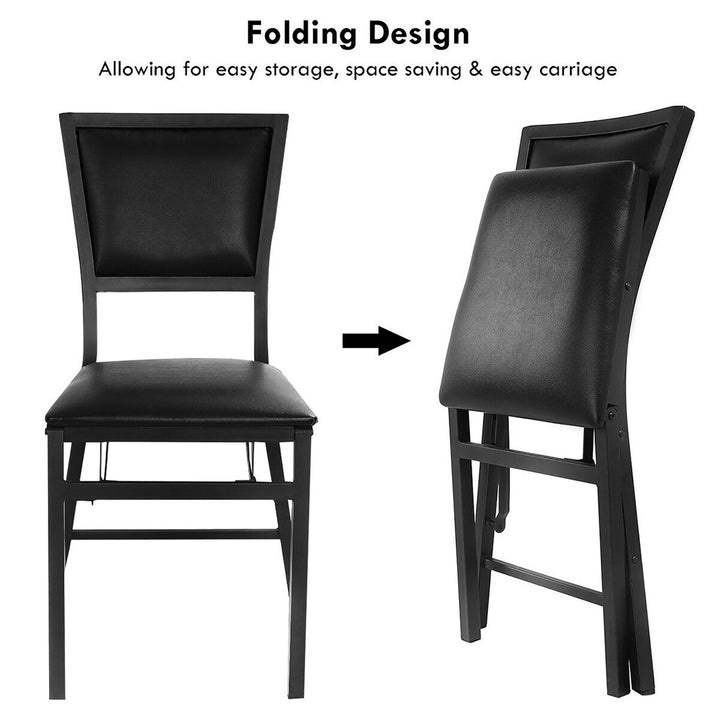 Set of 2 Steel Folding Chair PU Upholstered Counter Height Side Chairs w/ High Backrest Image 6