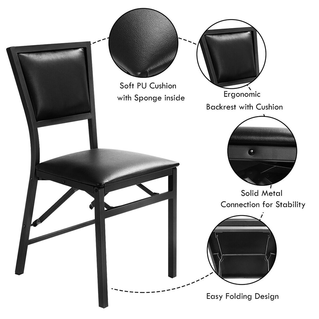 Set of 2 Steel Folding Chair PU Upholstered Counter Height Side Chairs w/ High Backrest Image 7