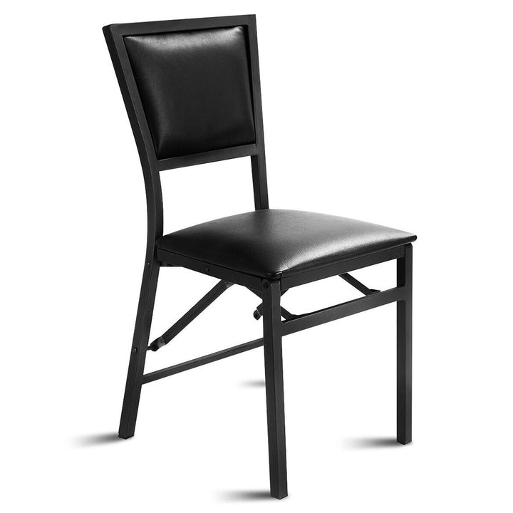 Set of 2 Steel Folding Chair PU Upholstered Counter Height Side Chairs w/ High Backrest Image 8