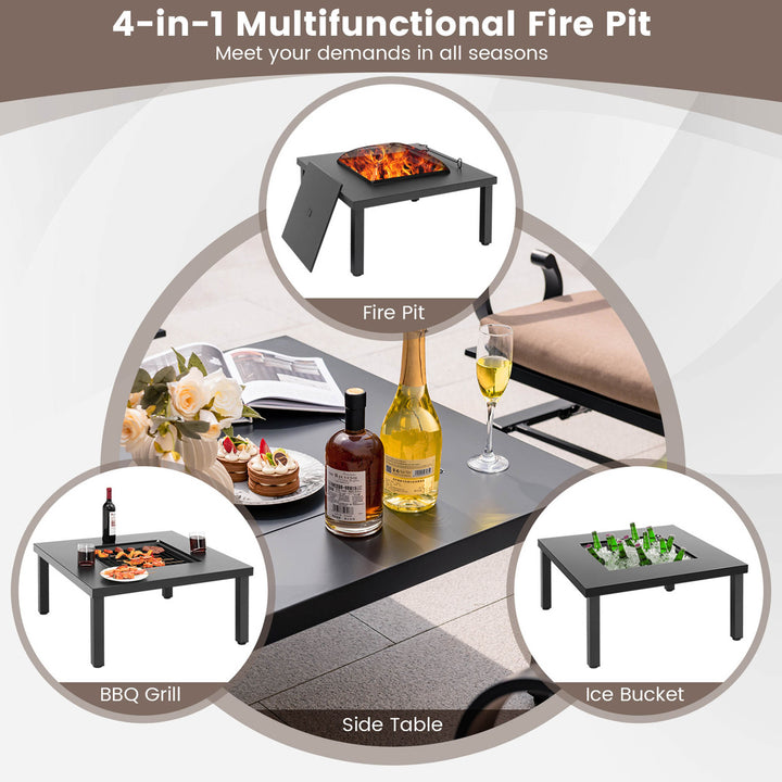 5PCS Cushioned Patio Dining Set Heavy-Duty Rocking Chairs with 4-in-1 Fire Pit Table Image 5