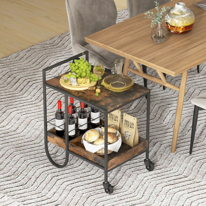 Industrial Bar Cart Rolling Buffet Serving Cart w/ Removable Wine Rack Kitchen Image 5