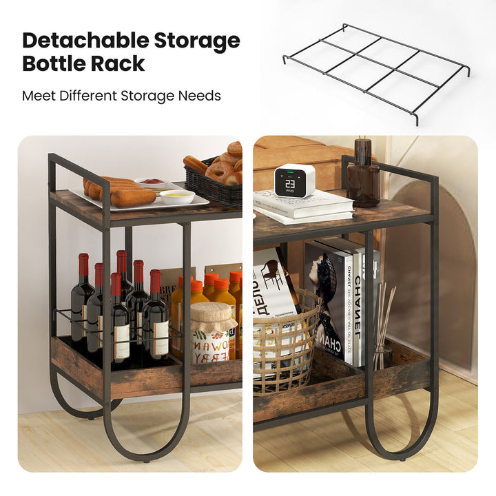 Industrial Bar Cart Rolling Buffet Serving Cart w/ Removable Wine Rack Kitchen Image 7