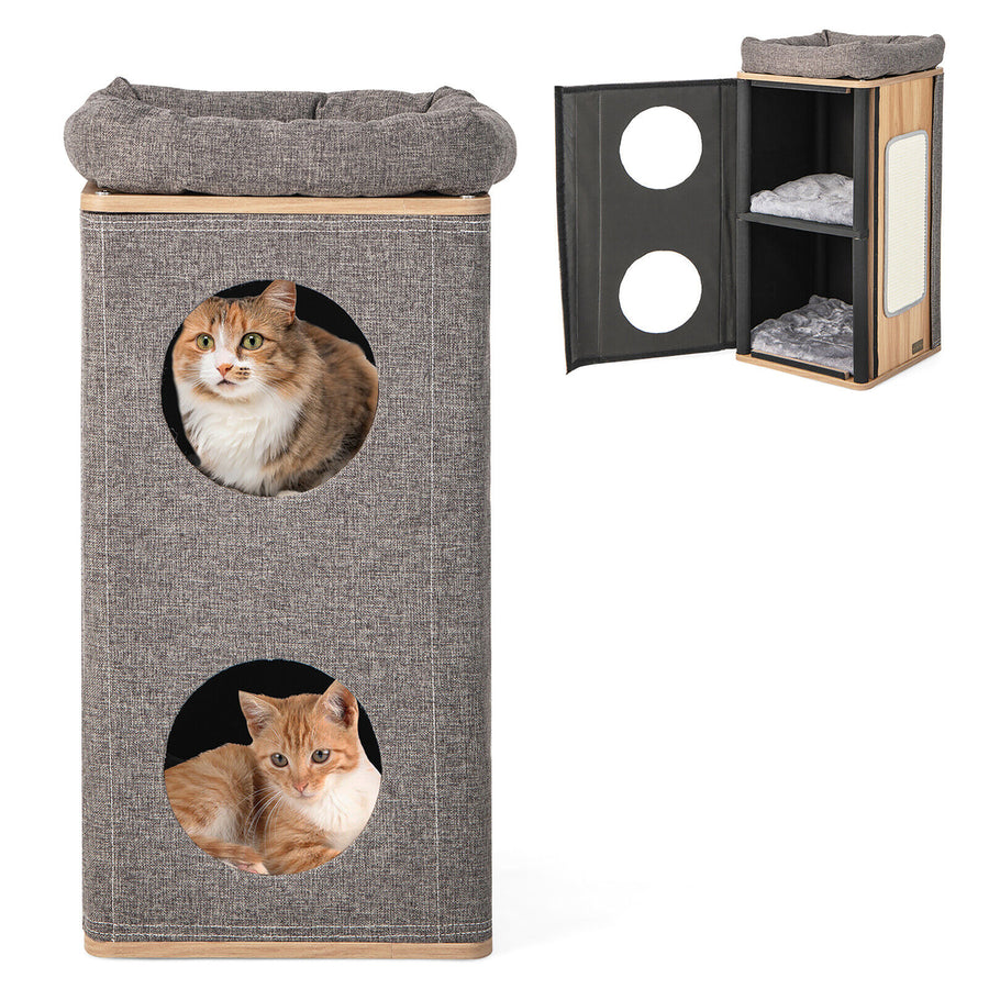 3-Story Cat House Multi-Layer Kitten Condo with Scratching Board Perch Cushions Image 1