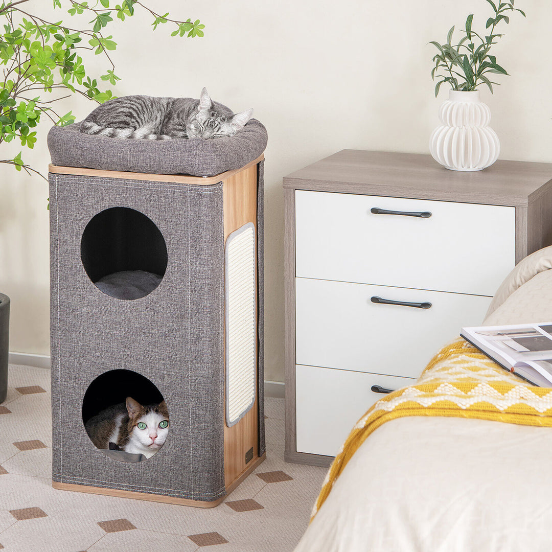 3-Story Cat House Multi-Layer Kitten Condo with Scratching Board Perch Cushions Image 4