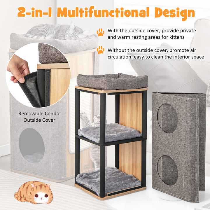 3-Story Cat House Multi-Layer Kitten Condo with Scratching Board Perch Cushions Image 5