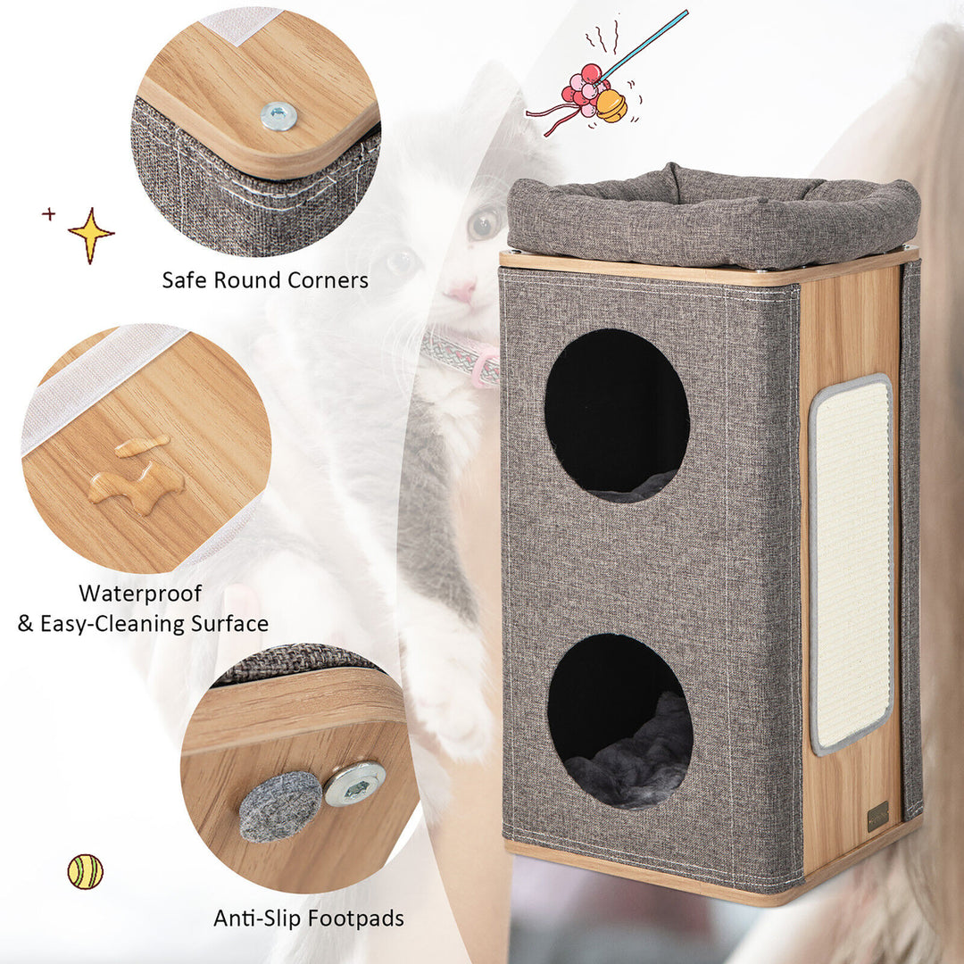 3-Story Cat House Multi-Layer Kitten Condo with Scratching Board Perch Cushions Image 9