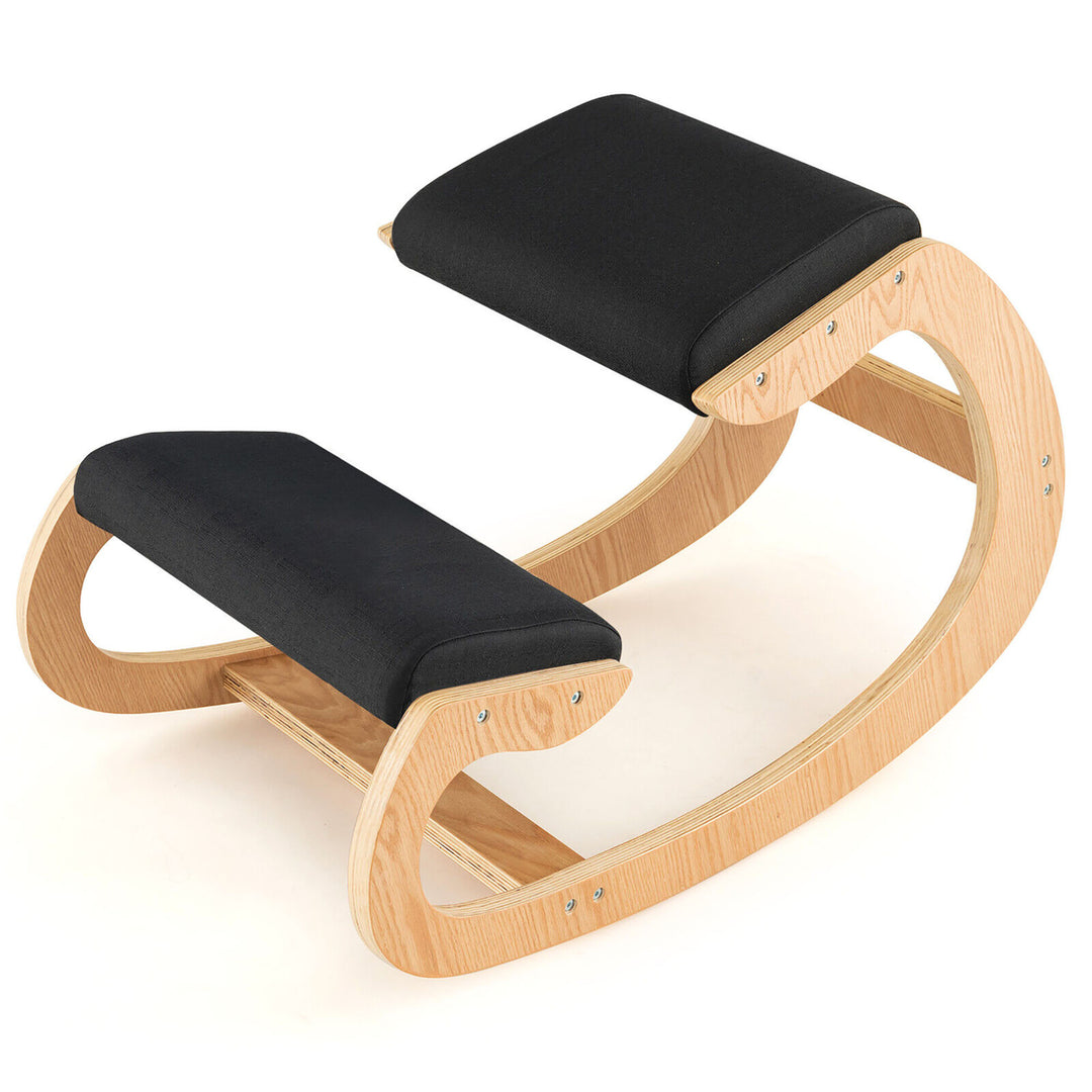 Ergonomic Kneeling Chair Wood Rocking Posture Stool w/ Cushion Back Neck Image 5