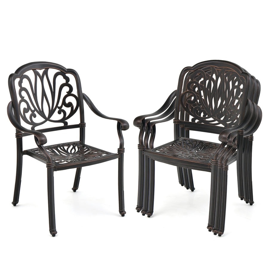 4 Pieces Cast Aluminum Chairs Set of 2 Stackable Patio Dining Chairs w/ Armrests Image 1