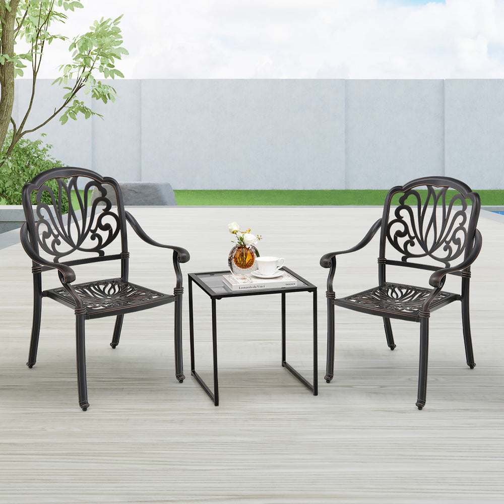 4 Pieces Cast Aluminum Chairs Set of 2 Stackable Patio Dining Chairs w/ Armrests Image 2