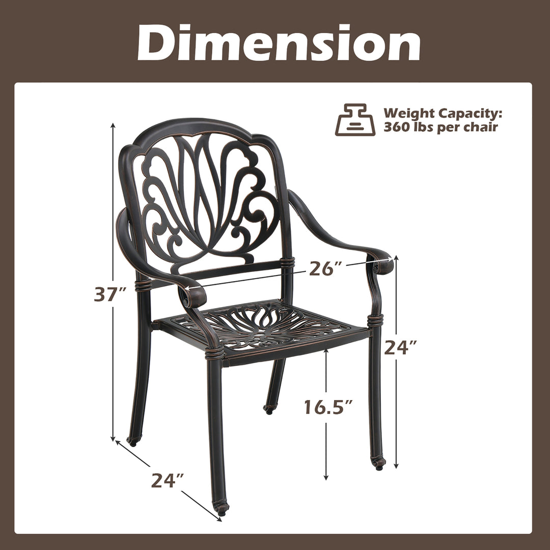 4 Pieces Cast Aluminum Chairs Set of 2 Stackable Patio Dining Chairs w/ Armrests Image 3