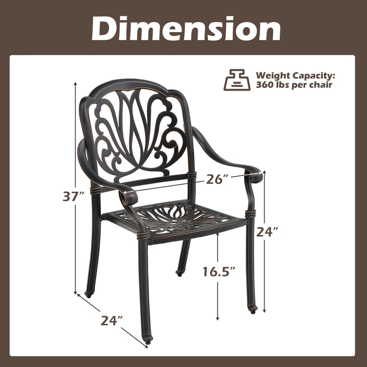 4 Pieces Cast Aluminum Chairs Set of 2 Stackable Patio Dining Chairs w/ Armrests Image 3