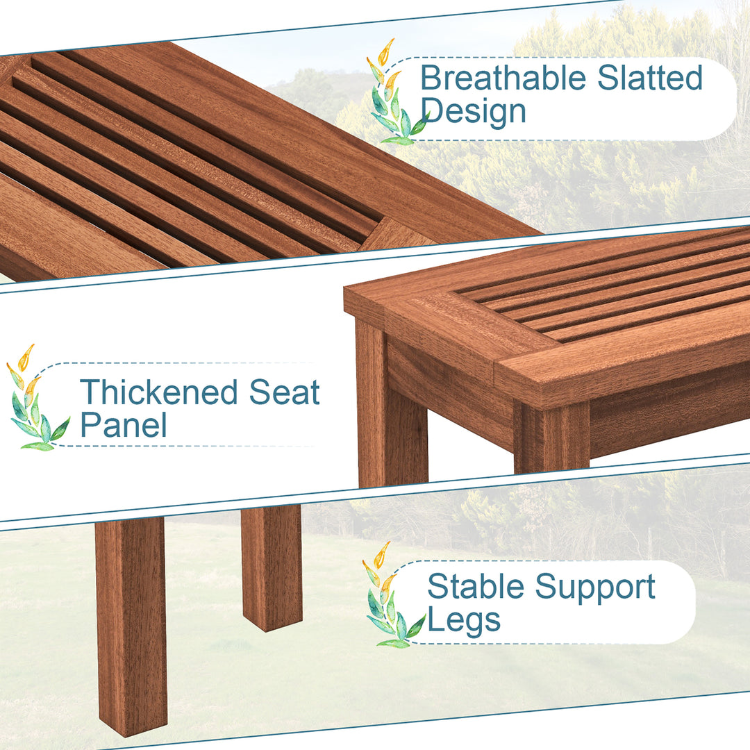 2-Person Outdoor Bench Patio Bench w/ Slatted Seat Weather Resistant Solid Wood Frame Image 5