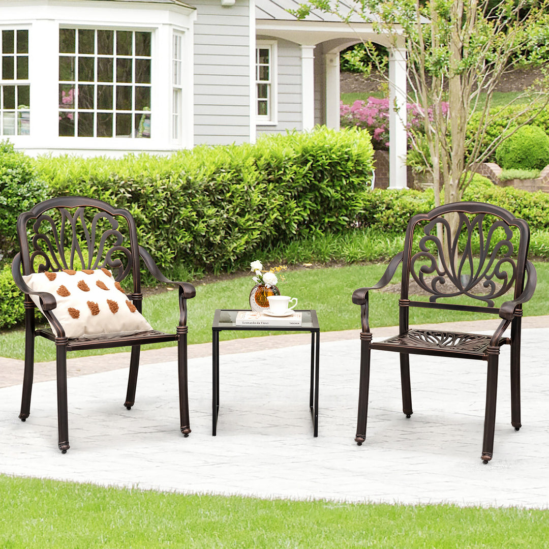 4 Pieces Cast Aluminum Chairs Set of 2 Stackable Patio Dining Chairs w/ Armrests Image 5