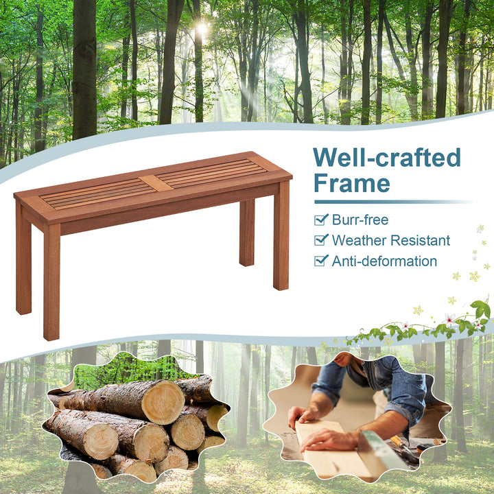 2-Person Outdoor Bench Patio Bench w/ Slatted Seat Weather Resistant Solid Wood Frame Image 6