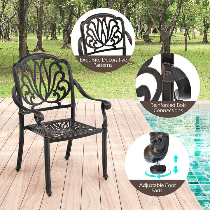 4 Pieces Cast Aluminum Chairs Set of 2 Stackable Patio Dining Chairs w/ Armrests Image 7