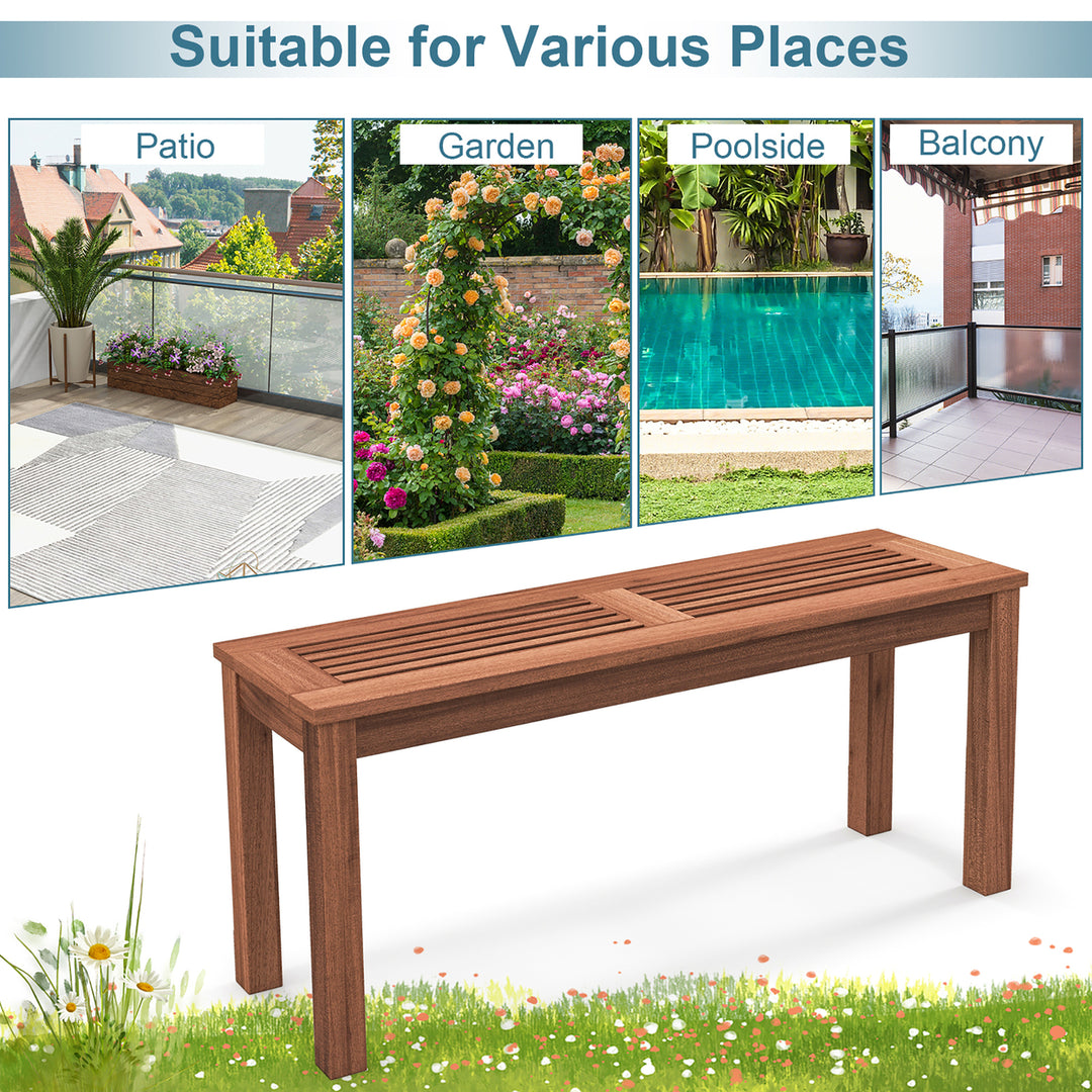 2-Person Outdoor Bench Patio Bench w/ Slatted Seat Weather Resistant Solid Wood Frame Image 7