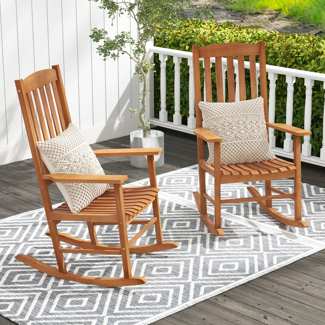 2 Pieces Patio Rocking Chair w/ 400 lbs Weight Capacity Eucalyptus Wood Porch Rocker Image 1