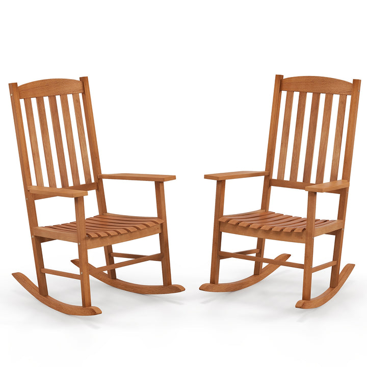 2 Pieces Patio Rocking Chair w/ 400 lbs Weight Capacity Eucalyptus Wood Porch Rocker Image 2