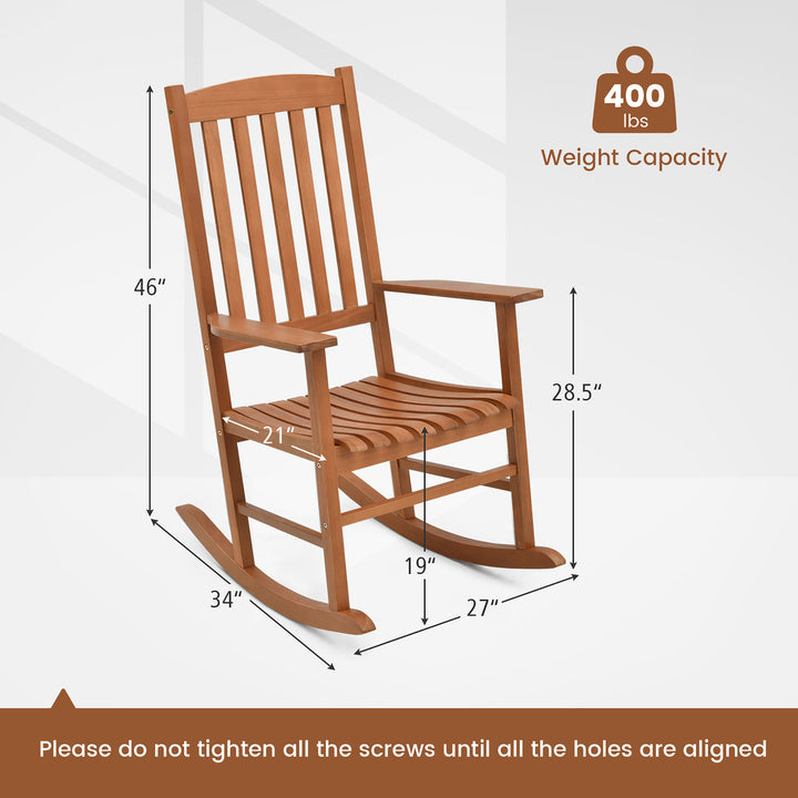 2 Pieces Patio Rocking Chair w/ 400 lbs Weight Capacity Eucalyptus Wood Porch Rocker Image 3