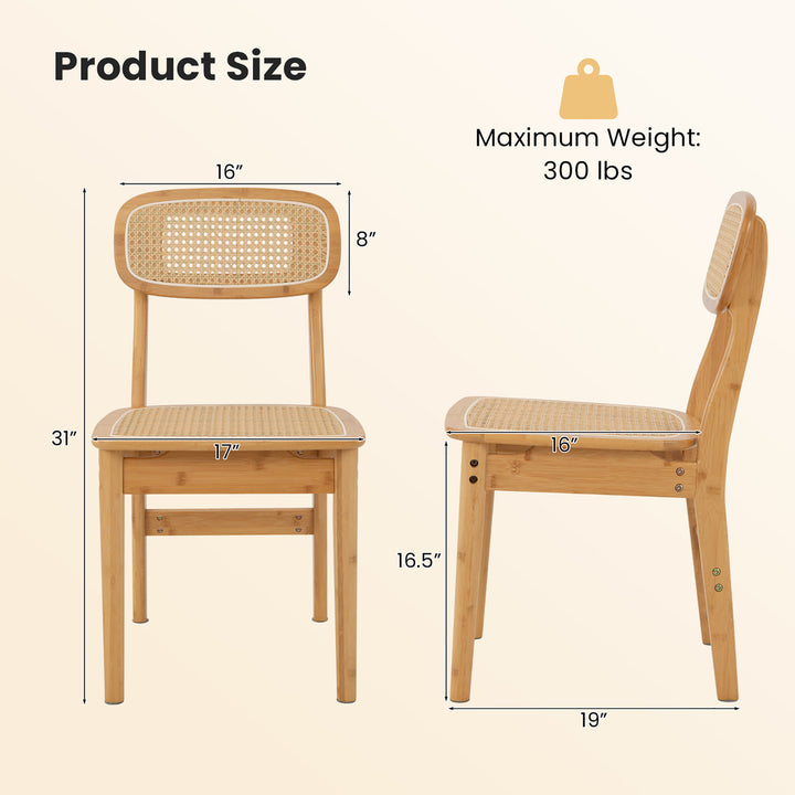 Rattan Dining Chairs Set of 2 Kitchen Dining Chairs w/ Simulated Rattan Backrest Image 3