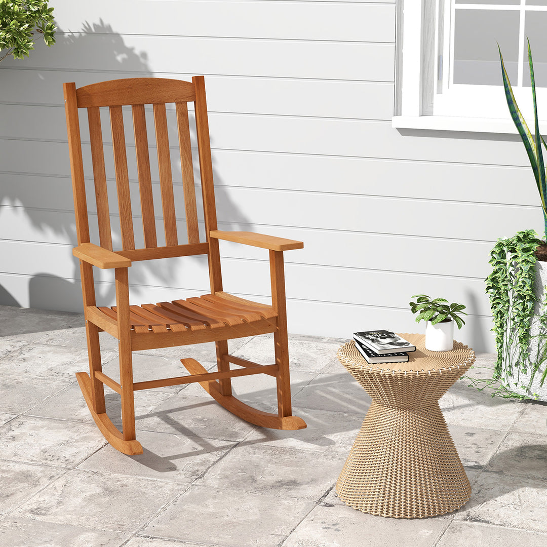 2 Pieces Patio Rocking Chair w/ 400 lbs Weight Capacity Eucalyptus Wood Porch Rocker Image 5