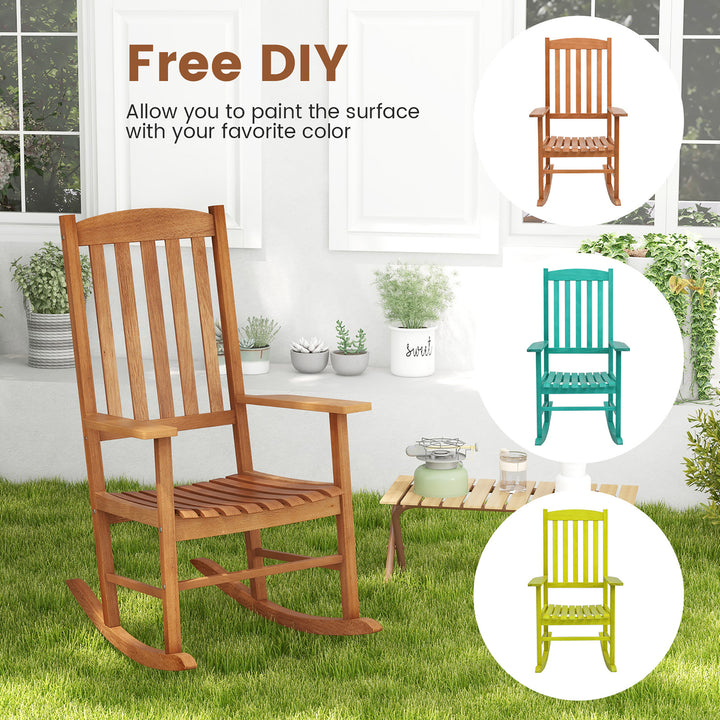 2 Pieces Patio Rocking Chair w/ 400 lbs Weight Capacity Eucalyptus Wood Porch Rocker Image 7