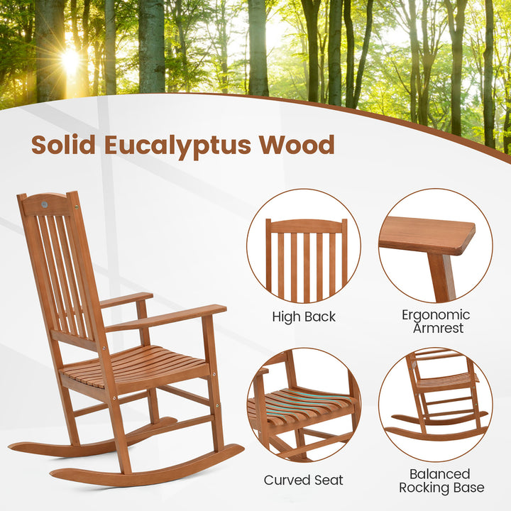 2 Pieces Patio Rocking Chair w/ 400 lbs Weight Capacity Eucalyptus Wood Porch Rocker Image 8