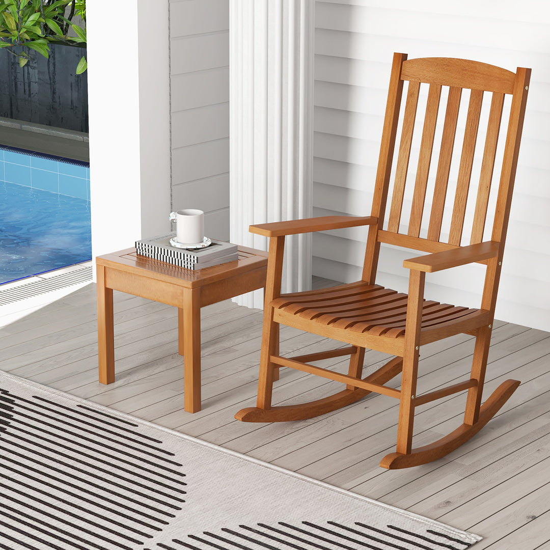 2 Pieces Patio Rocking Chair w/ 400 lbs Weight Capacity Eucalyptus Wood Porch Rocker Image 9