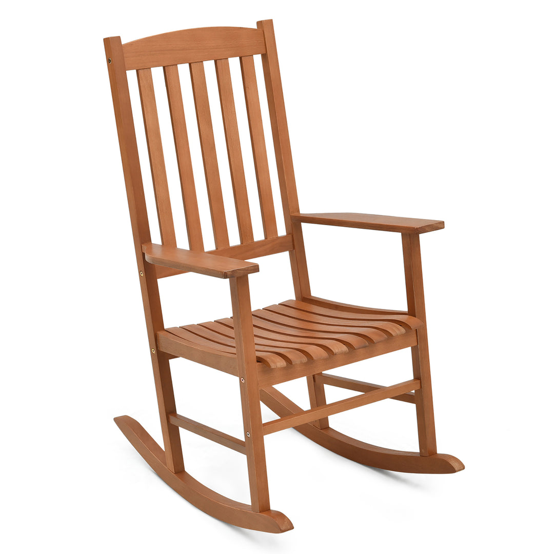 2 Pieces Patio Rocking Chair w/ 400 lbs Weight Capacity Eucalyptus Wood Porch Rocker Image 10