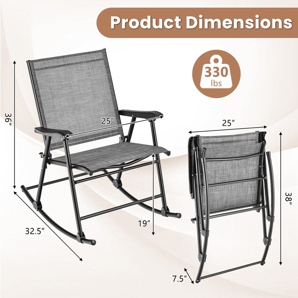 Set of 4 Patio Rocking Char Outdoor Folding Rocker w/ Sturdy Metal Frame Image 2